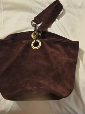 Miu Miu Suede Shoulder Tote Bag in Deep Brown